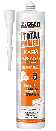 Клей «ZIGGER» TOTAL POWER, акриловый универсальный, прозрачный, 300 г