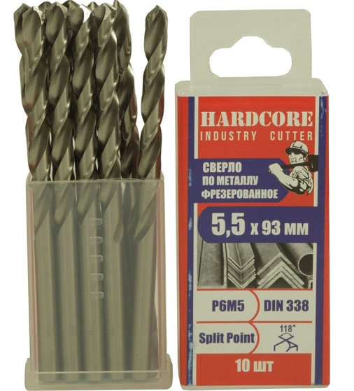 Сверло по мет. фрез. Р6М5 5,5х93мм 10шт