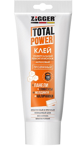 Клей «ZIGGER» TOTAL POWER, акриловый универсальный, прозрачный, 250г туба