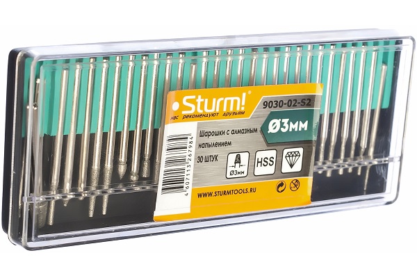 Набор шарошек Sturm! алмаз.напыление, хвостовик 3мм, 30шт