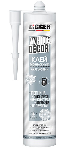 Клей «ZIGGER» WHITE DECOR, акриловый для декора, белый, 400 г