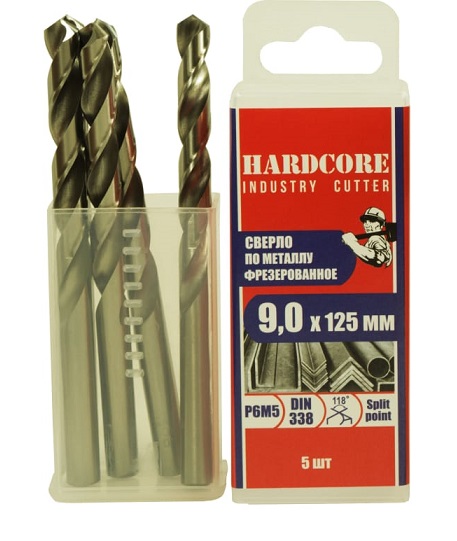 Сверло по мет. фрез. Р6М5 9,0х125мм 5шт
