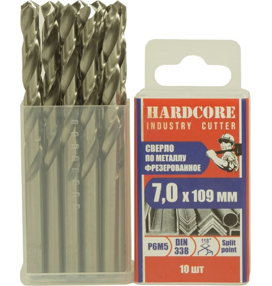 Сверло по мет. фрез. Р6М5 7,0х109мм 10шт
