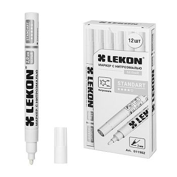 Маркер с нитроэмалью Белый 2 мм LEKON Standart 12/144/1152