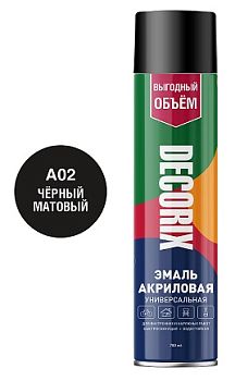 Аэрозольная эмаль унив. DECORIX, чёрный матовый БОЛЬШОЙ балон 780мл/12 шт