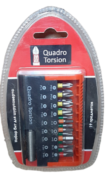 Набор бит 19 предм Ph 1,2,3, Pz1,2,3, шестигр.3,4,мм, Torx 10,15,20,25,30,40, шлиц.Quadro Torsion
