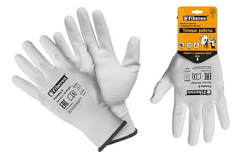 Перчатки "Точные работы: МАЛЯР" белые полиэст.,полиурет.покр. 9(L) Fiberon 12/120
