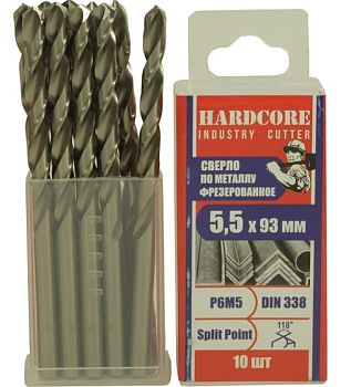 Сверло по мет. фрез. Р6М5 5,5х93мм "Hardcore" 10шт/упак
