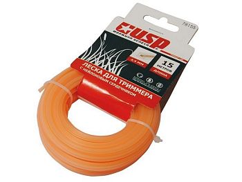 Леска 2,4 мм х 15 м КВАДРАТ с нейлон. сердеч. (УСПЕХ), 15шт/уп