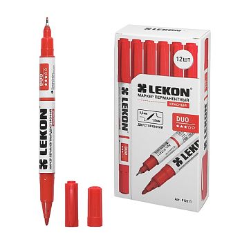 Маркер перманентный двухсторонний Красный LEKON DUO 12/144/1728