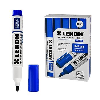 Маркер перманентный заправляемый Синий LEKON ReFresh 10/100/1000