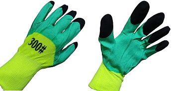 Перчатки салатовые бирюзовый облив,черн.пальцы 12/720