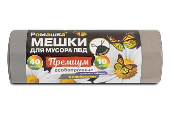 Мешки д/м Ромашка ПРЕМИУМ с завяз. 40л 35мкм 58*50 (рул.10шт) 1/30