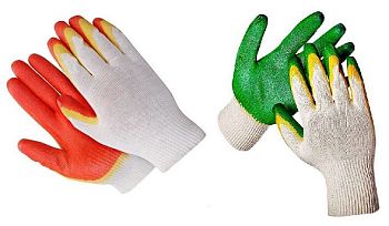 Перчатки ХБ двойной латексный облив 10шт, 100 шт/упак