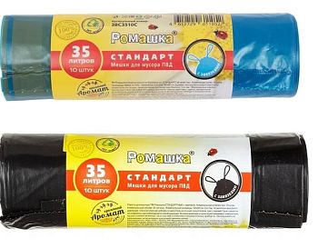 Мешки д/м Ромашка СТАНДАРТ с завяз. 35л 25мкм 58*50 ЦВ (рул.10шт) 1/48