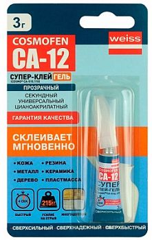 Клей Cosmofen СУПЕР ГЕЛЬ CA-12, 3г/тюбик прозрачный, 24 шт
