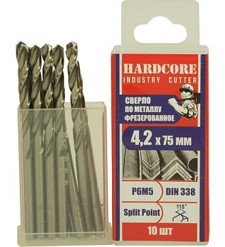 Сверло по мет. фрез. Р6М5 4,2х75мм "Hardcore" 10шт/упак