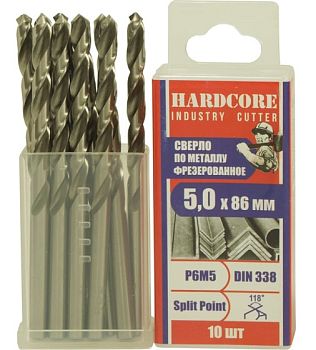 Сверло по мет. фрез. Р6М5 5,0х86мм "Hardcore" 10шт/упак
