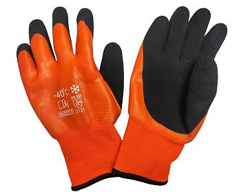 Перчатки ПВХ зимние -40° мех. оранж-чёрные 10/360