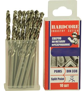 Сверло по мет. фрез. Р6М5 4,8х86мм "Hardcore" 10шт/упак