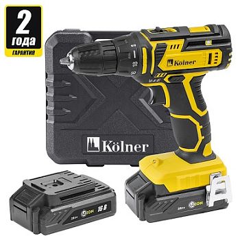 Kolner KCD 16В/2LC Дрель-шуруповерт 2 аккумул.,кейс,0-400/0-1450 об/мин,28/19Нм,2 Ач