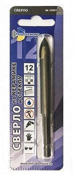 СВЕРЛО ПО КЕРАМИКЕ И СТЕКЛУ 12 мм, Два лезвия (2B) (Trio-Diamond)