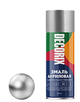 Аэрозольная эмаль унив. DECORIX, серебристый (А25) 520мл/12 шт