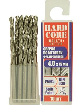Сверло по мет. фрез. Р6М5 4,0х75мм "Hardcore" 10шт/упак