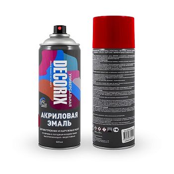 Аэрозольная эмаль унив. DECORIX, красный глянц. (А04) 520мл/12 шт