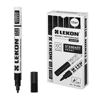 Маркер с нитроэмалью Чёрный 2 мм LEKON Standart 12/144/1152
