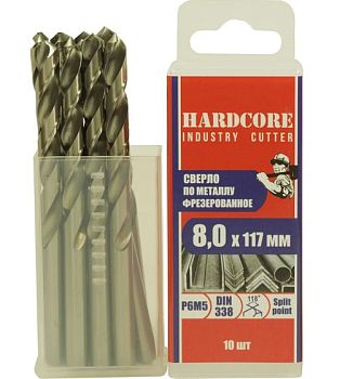 Сверло по мет. фрез. Р6М5 8,0х117мм "Hardcore" 10шт/упак