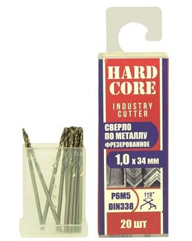 Сверло по мет. фрез. Р6М5 1,0х34мм "Hardcore" 20шт/упак