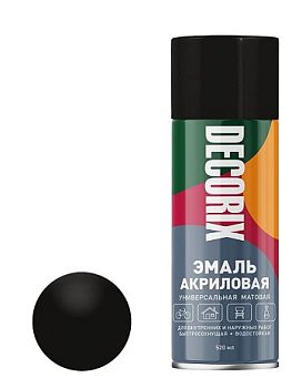 Аэрозольная эмаль унив. DECORIX, чёрный матовый RAL 9004 (А02) 520мл/12 шт