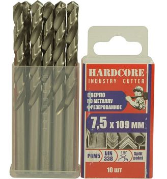 Сверло по мет. фрез. Р6М5 7,5х109мм "Hardcore" 10шт/упак