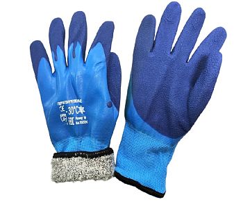 Перчатки ПВХ зимние -30° мех.сине-голубые 12/360