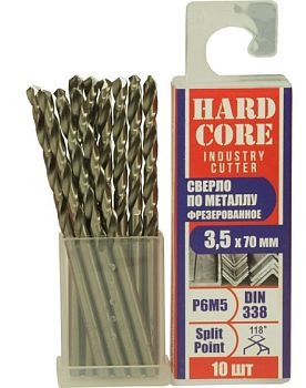 Сверло по мет. фрез. Р6М5 3,5х70мм "Hardcore" 10шт/упак