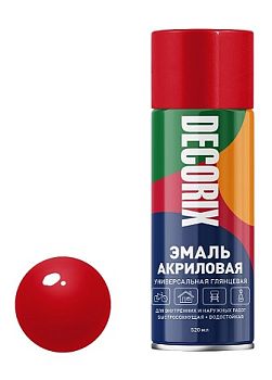 Аэрозольная эмаль унив. DECORIX, красный глянц. (А04) 520мл/12 шт
